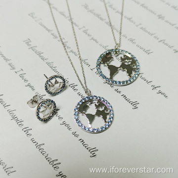 cz map design silver earrings jewelry sets necklace